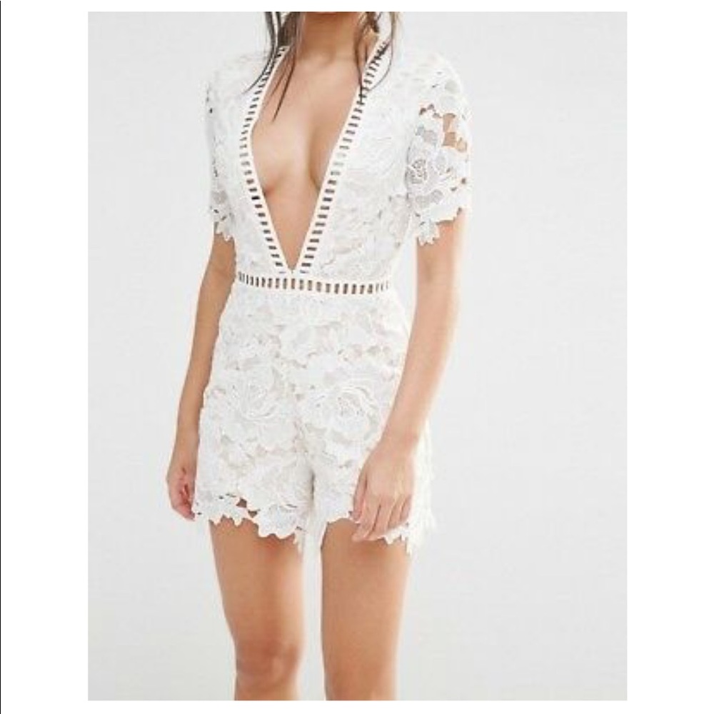 White floral lace romper